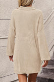 Collared Neck Long Sleeve Sweater Dress with Pockets - PD SECRET REALM