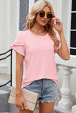 Eyelet Round Neck Petal Sleeve T-Shirt - PD SECRET REALM