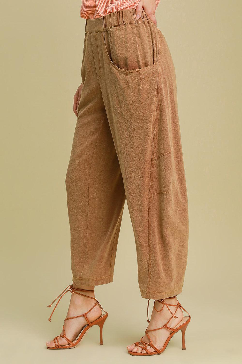 Elastic Waist Baggy Fit Pants with Pockets