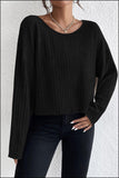 Ribbed Round Neck Drop Shoulder Long Sleeve Top - PD SECRET REALM