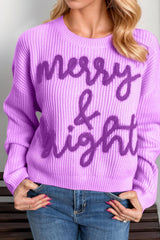 Double Take Full Size MERRY & BRIGHT Christmas Dropped Shoulder Cropped Sweater