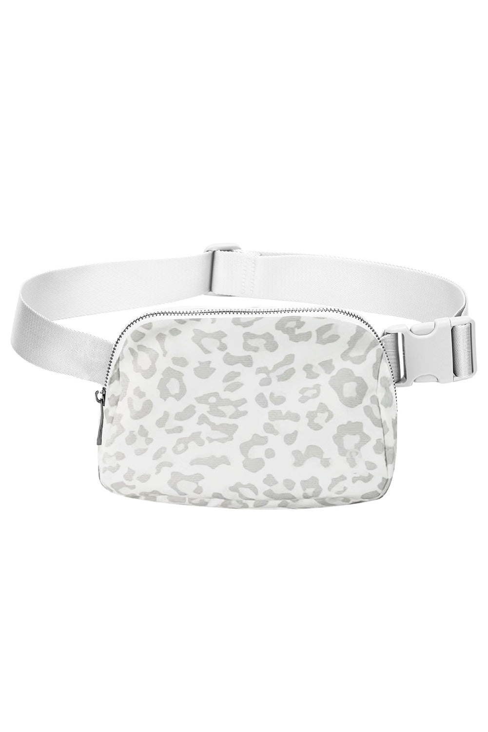 White 20*5*14cm Leopard Print Buckle Canvas Waist Pack Belt Bag