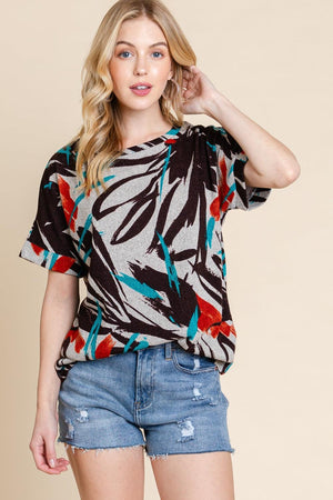 BOMBOM Printed Round Neck Short Sleeve T-Shirt - PD SECRET REALM