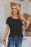 Eyelet Round Neck Rolled Short Sleeve T-Shirt - PD SECRET REALM