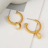 Rope Cat's Eye Stone C-Hoop Earrings - PD SECRET REALM