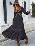 Embroidered V-Neck Long Sleeve Dress - PD SECRET REALM