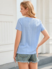 Eyelet Short Sleeve V-Neck Blouse