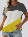 FAM-FAM Color Block Round Neck Short Sleeve T-Shirt - PD SECRET REALM