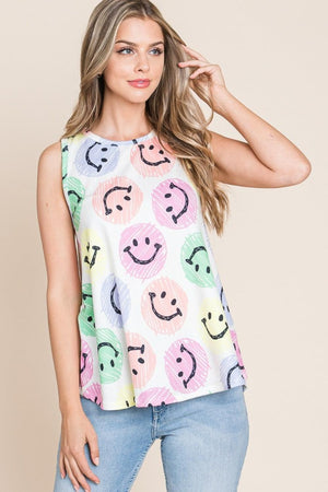 BOMBOM Smiley Face Round Neck Tank - PD SECRET REALM