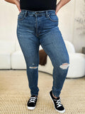 Judy Blue Full Size Mid Waist Distressed Slim Jeans - PD SECRET REALM