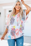 Mixed Print V-Neck Half Sleeve Top - PD SECRET REALM