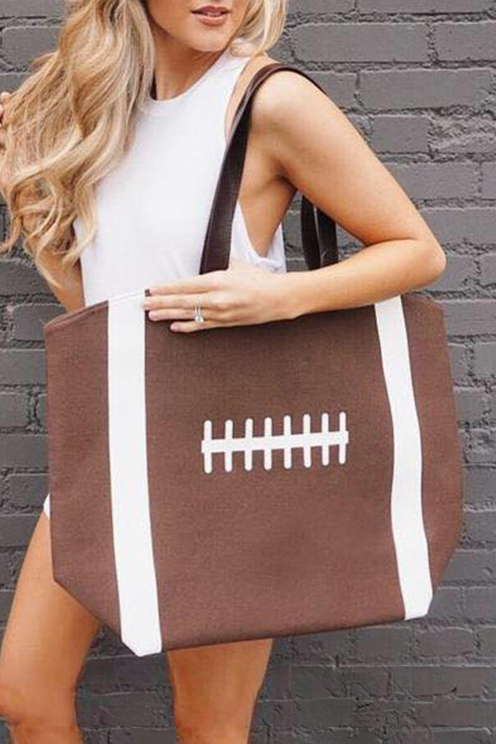 Chestnut Rugby Pattern Canvas Large Tote Bag