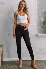 Black Back Pocket Stretchy Denim Casual Leggings