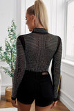 Rhinestone Mock Neck Long Sleeve Bodysuit - PD SECRET REALM