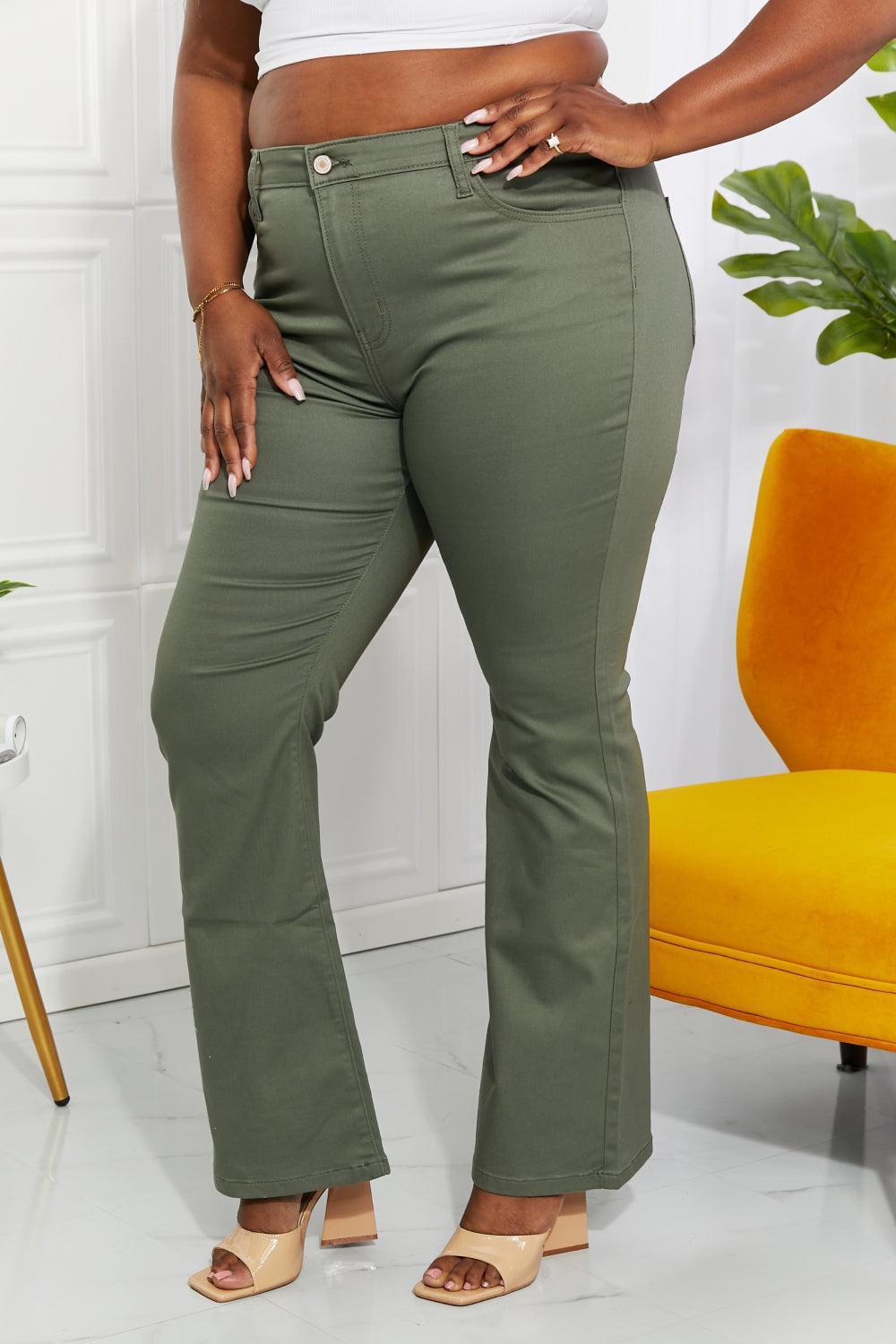 Full Size High-Rise Bootcut Jeans in Olive