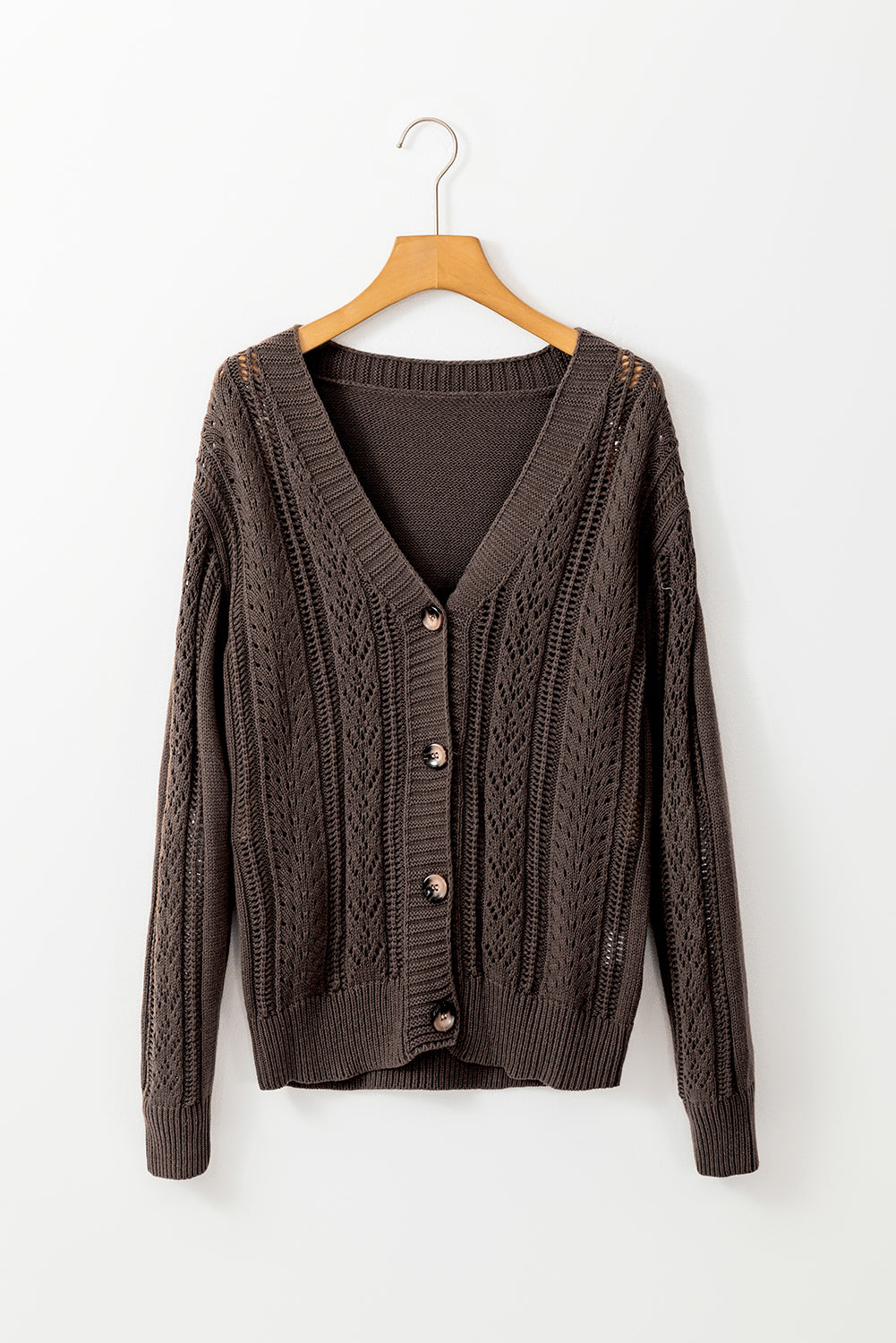 Green Hollow Knit Drop Shoulder Cardigan