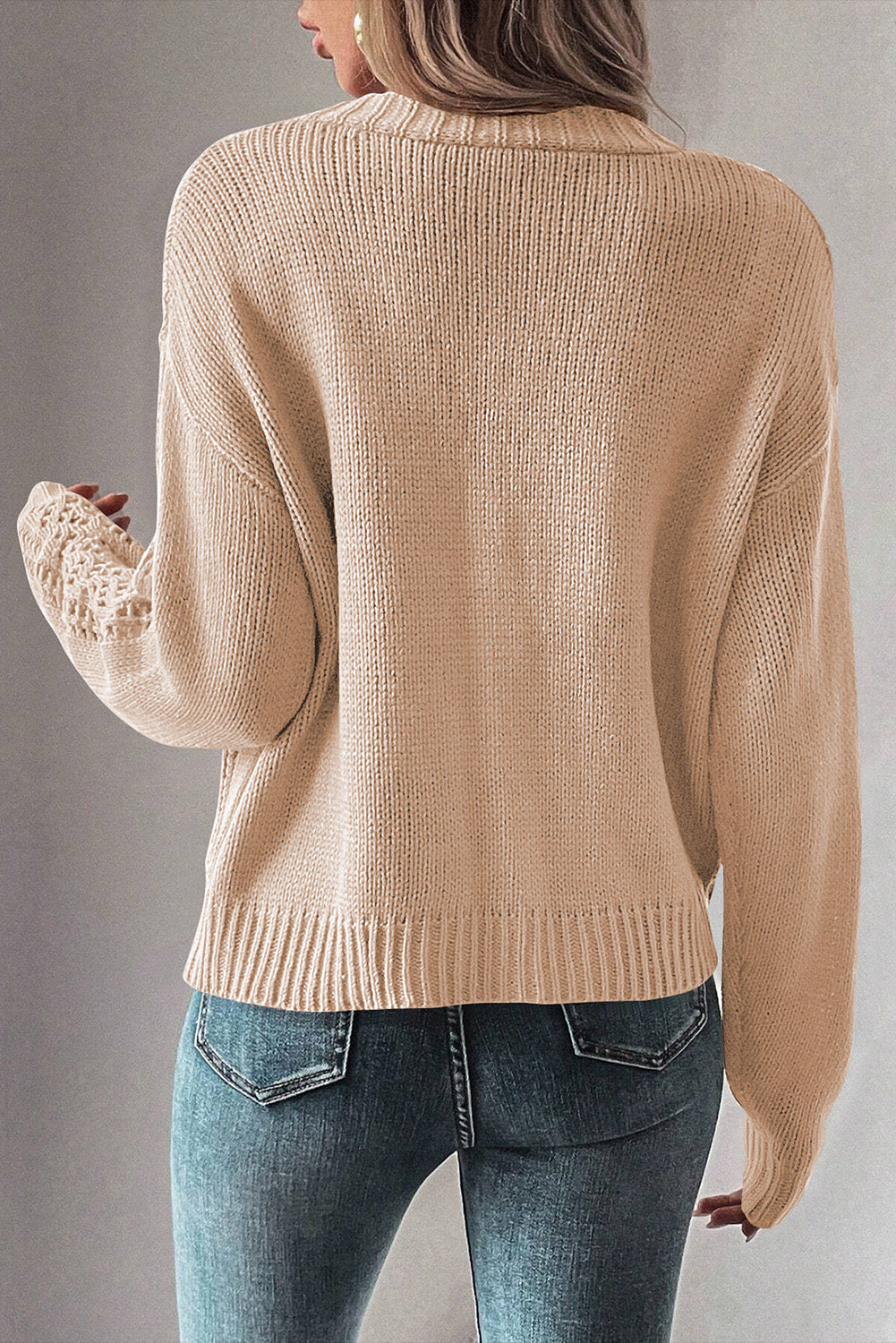 Green Hollow Knit Drop Shoulder Cardigan