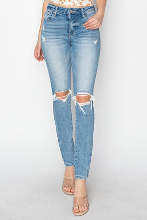 Risen Full Size High Rise Knee Distressed Skinny Jeans - PD SECRET REALM