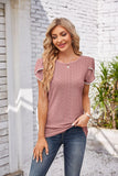 Eyelet Round Neck Petal Sleeve T-Shirt - PD SECRET REALM