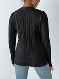 Cable-Knit Heart Round Neck Long Sleeve Sweater - PD SECRET REALM