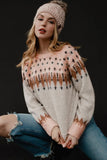 Geometric Contrast Round Neck Long Sleeve Sweater - PD SECRET REALM