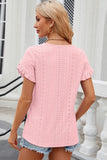 Eyelet Round Neck Petal Sleeve T-Shirt - PD SECRET REALM