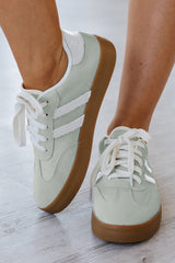 Beau Blue Striped Lace Up Flat Sneakers