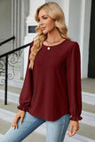 Round Neck Flounce Sleeve Blouse - PD SECRET REALM