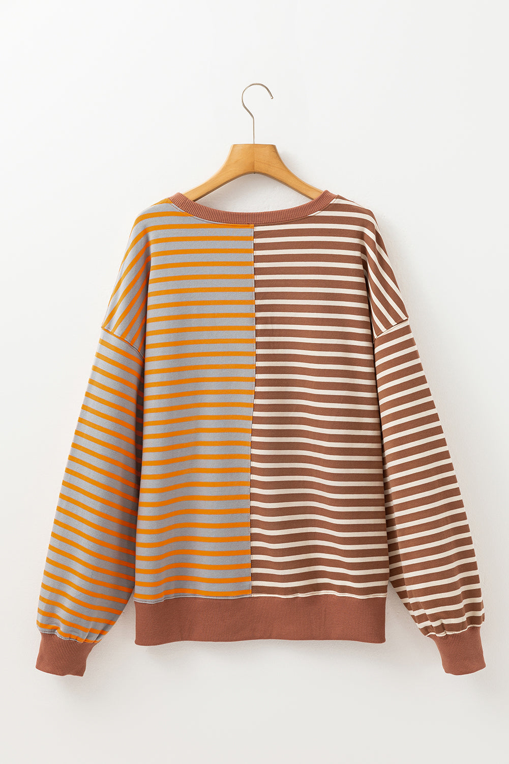 Green Stripe Colorblock Drop Shoulder Oversized Sweatshirt