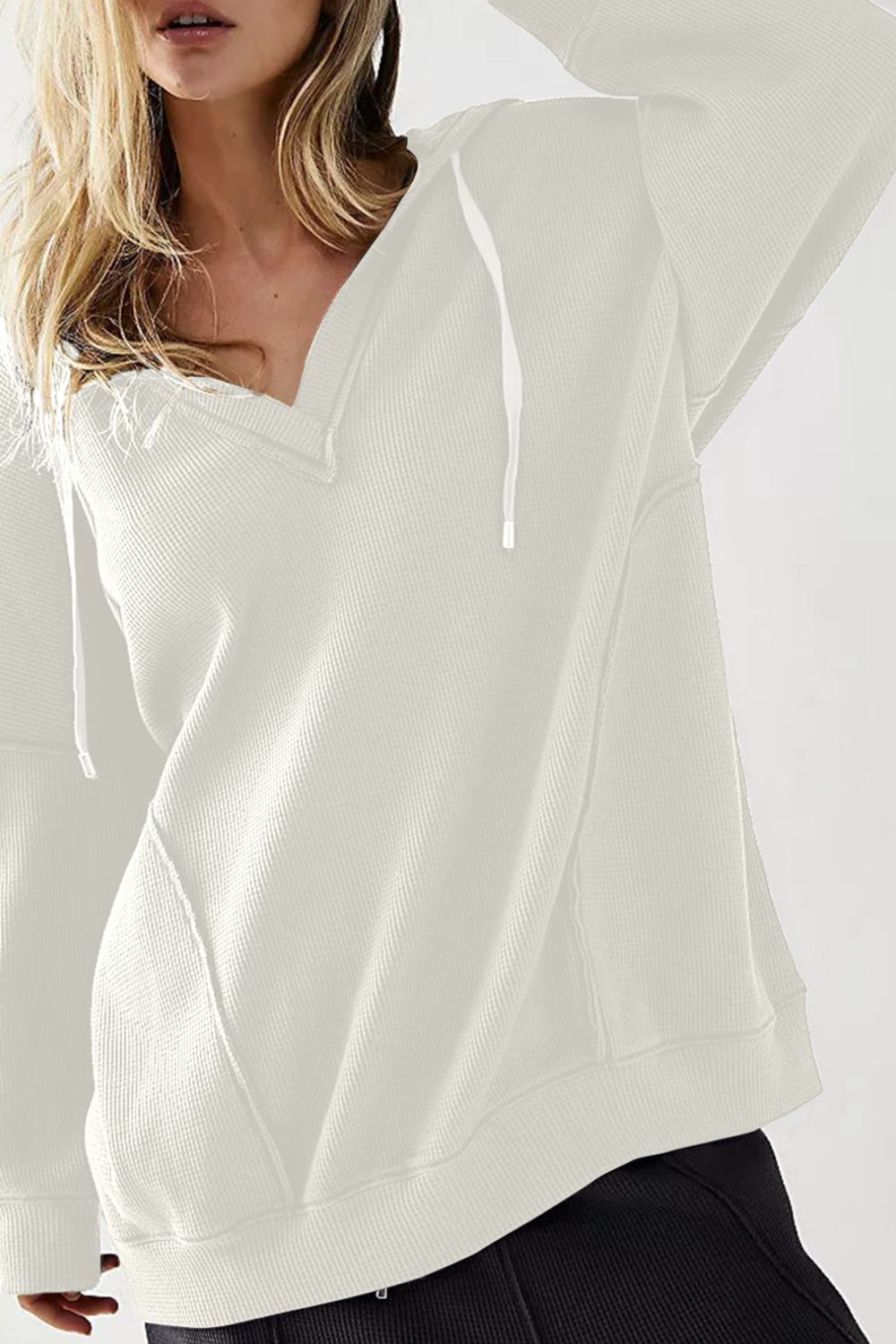 Exposed Seam Drawstring Long Sleeve Hoodie