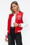 Love Me Now PU Leather Contrast Snap Down Bomber Jacket - PD SECRET REALM