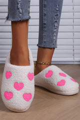 Pink Heart Pattern Fuzzy Winter Slippers