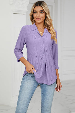 Eyelet Three-Quarter Sleeve Blouse - PD SECRET REALM