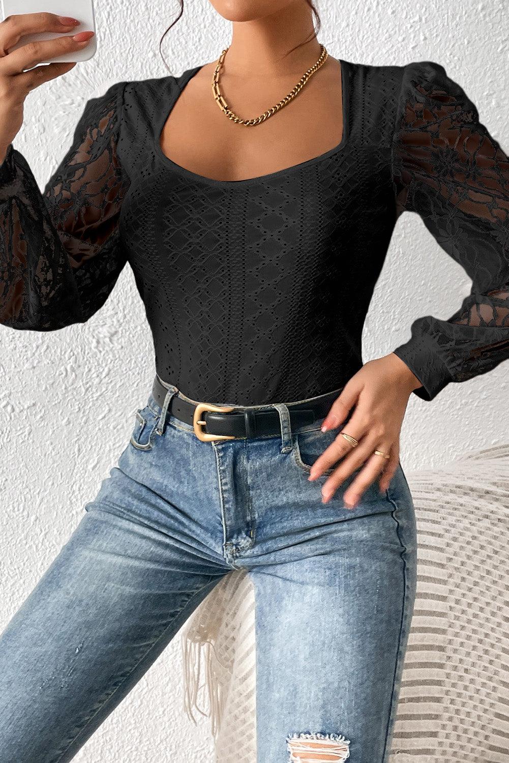 Eyelet Lace Long Sleeve Bodysuit