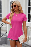 Eyelet Slit Round Neck Short Sleeve T-Shirt - PD SECRET REALM