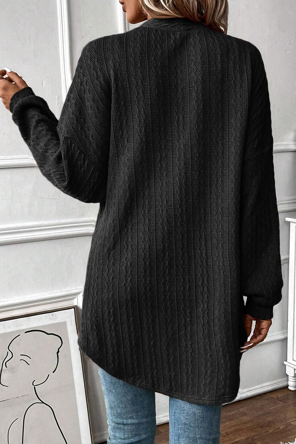 Canton Textured Knit Side Pockets Open Front Cardigan