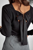 Bowknot V-Neck Long Sleeve Blouse - PD SECRET REALM