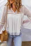 Eyelet Tassel Tie Flare Sleeve Blouse - PD SECRET REALM