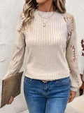 Round Neck Lace Patchwork Long Sleeve Top - PD SECRET REALM