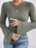 Ribbed Round Neck Flare Sleeve T-Shirt - PD SECRET REALM