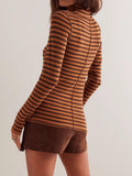 Exposed Seam Striped Turtleneck Long Sleeve T-Shirt - PD SECRET REALM