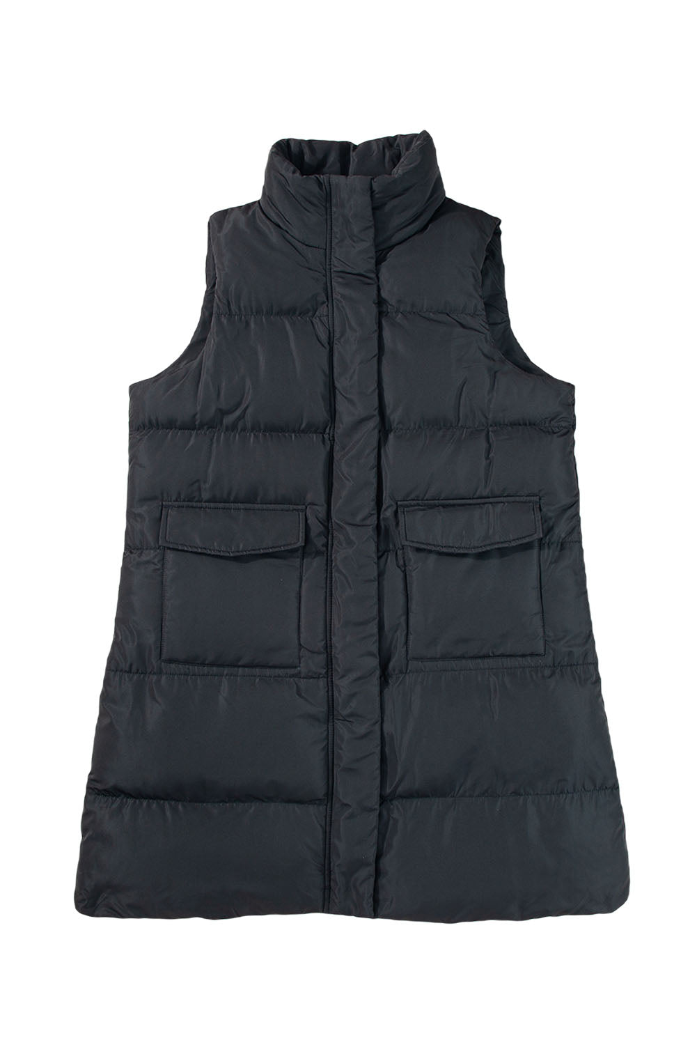 Coffee Quilted Pocketed Long Puffer Vest Coat