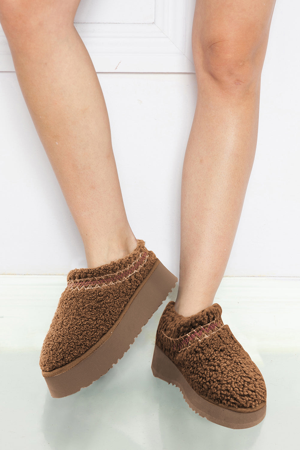 Oatmeal Suede Contrast Plush Thick Sole Slippers