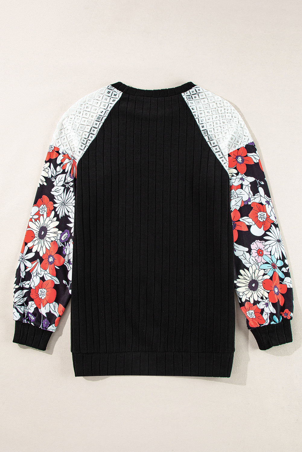 Laurel Green Floral Patchwork Raglan Sleeve Ribbed Blouse