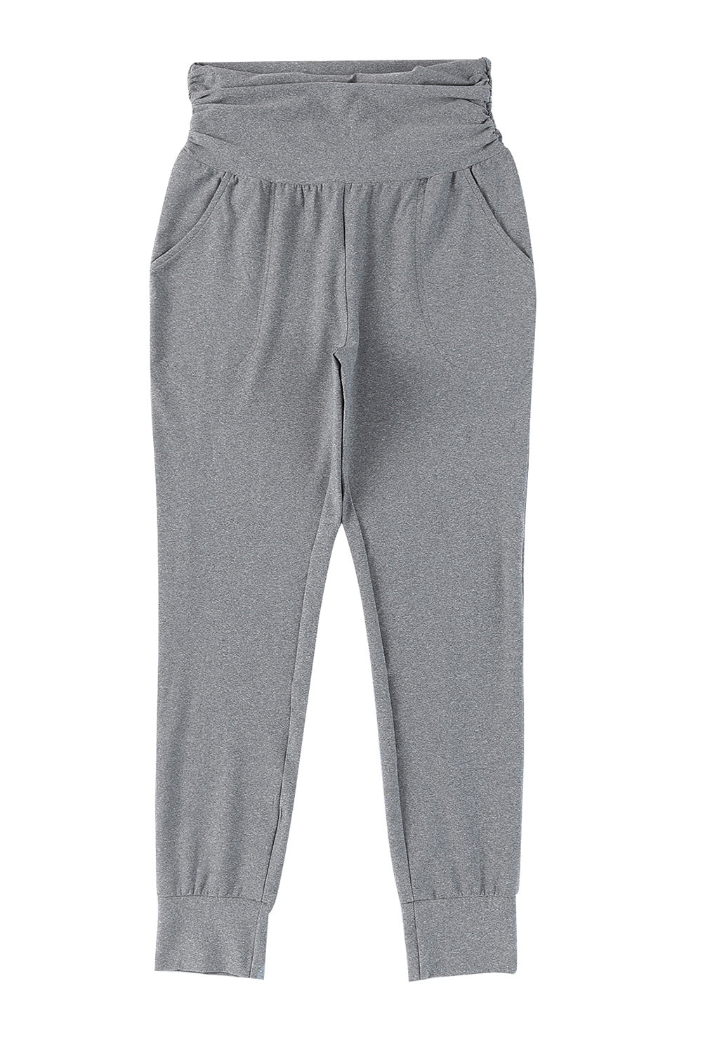 Grey Basic Pleated Pocket High Waisted Leggings