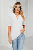 Eyelet Short Puff Sleeve Notched Neck Top - PD SECRET REALM