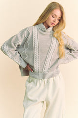 Davi & Dani Cable-Knit Turtleneck Dropped Shoulder Sweater