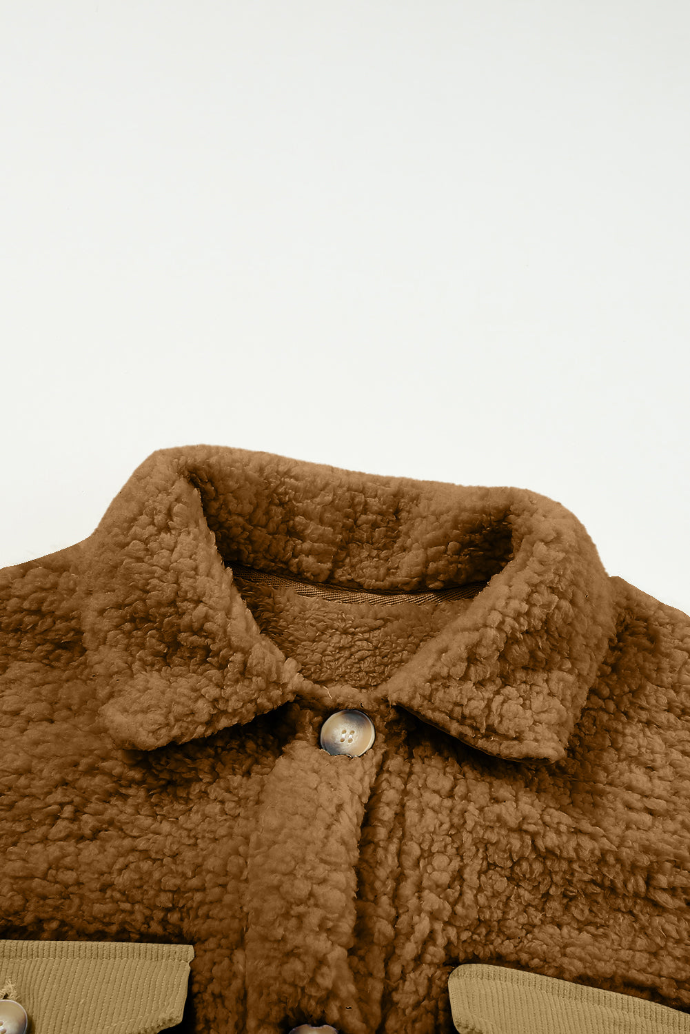 Beige Contrast Flap Pocket Single Breasted Teddy Coat