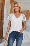 Eyelet V-Neck Lace Short Sleeve T-Shirt - PD SECRET REALM