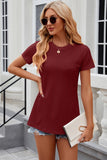 Eyelet Slit Round Neck Short Sleeve T-Shirt - PD SECRET REALM